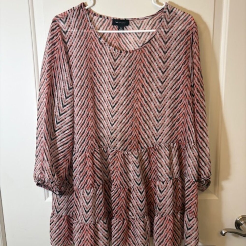 Boho Chevron Print Tiered Tunic Top – 3/4 Sleeve Flowy Blouse